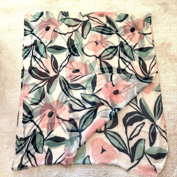 Summer and Rose Lotus Liquid Rose Scarf Lightweight Floral 70inX30in Pink Green - Picture 3 of 6